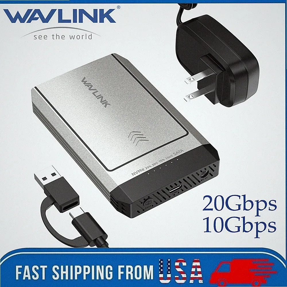 Hard Drive Enclosure 20Gbps M.2 AHCI NVMe SSD USB C External Case Adapter 4TBx2