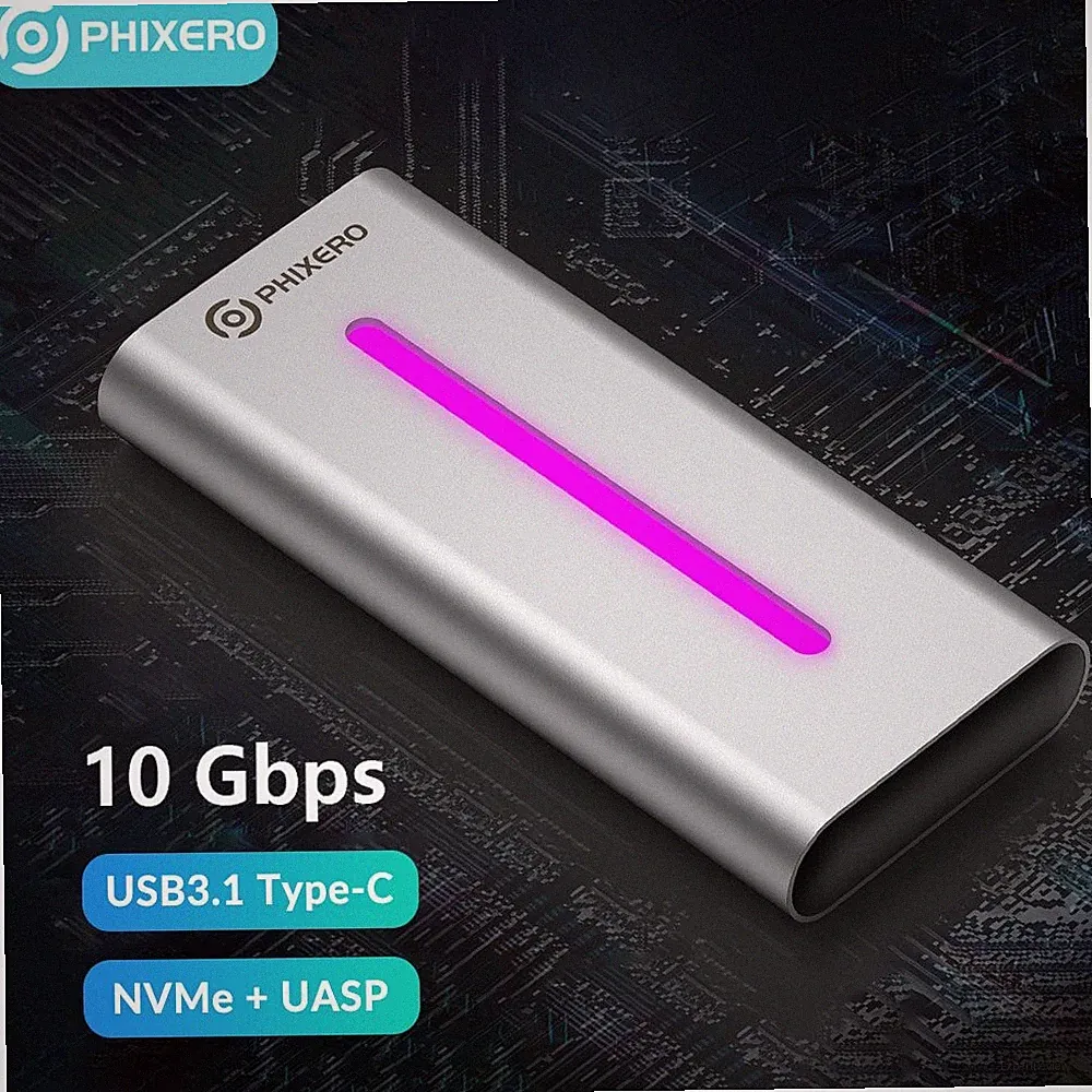PHIXERO USB 3.2 Gen 2 10Gbps M.2 NVMe Hard Drive Enclosure SSD Enclosure