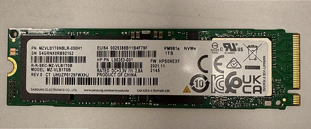 Samsung PM981a 1TB MZ-VLBIT0B PCIe NVMe M.2 2280 Internal SSD