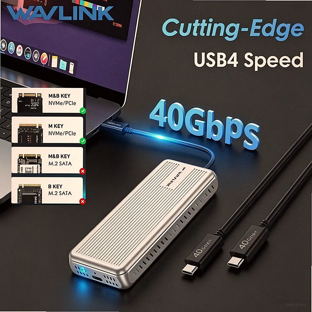 WAVLINK 40Gbps M.2 NVMe Enclosure 2230/2242/2260/2280 B+M/M-Key PCIe SSD Reader